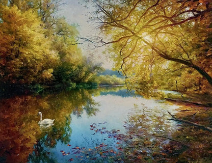 art-nature-paysage-foret-arbre-riviere-Peinture à l'huile sur toile-originale