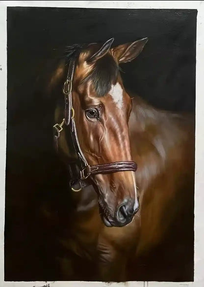 art-animal-cheval-alezan-tete-peinture-huile sur toile