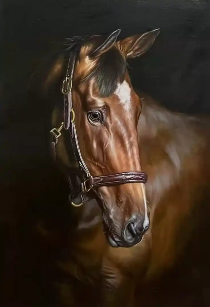 art-animal-cheval-alezan-tete-peinture-huile sur toile
