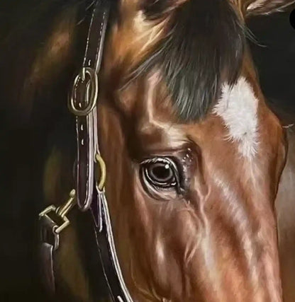 art-animal-cheval-alezan-tete-peinture-huile sur toile