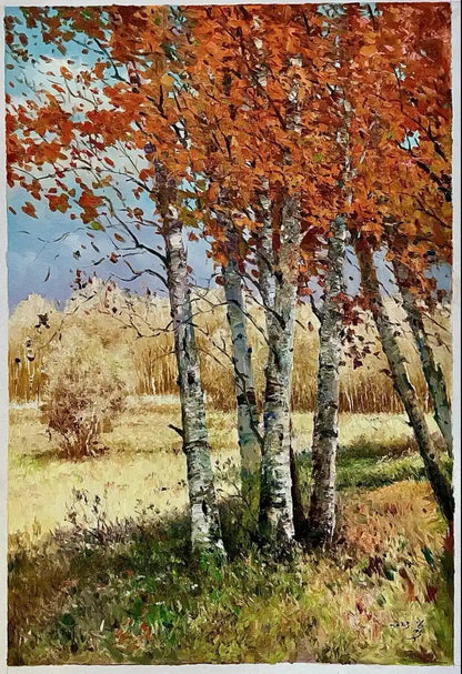 art-nature-paysage-foret-arbre-automne-Peinture à l'huile sur toile-originale