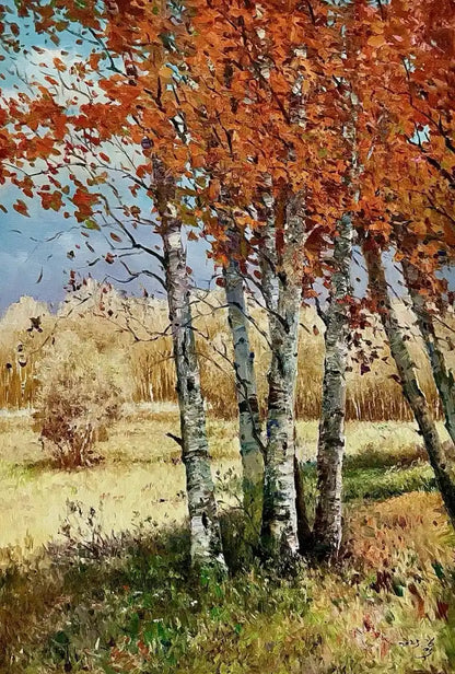 art-nature-paysage-foret-arbre-automne-Peinture à l'huile sur toile-originale