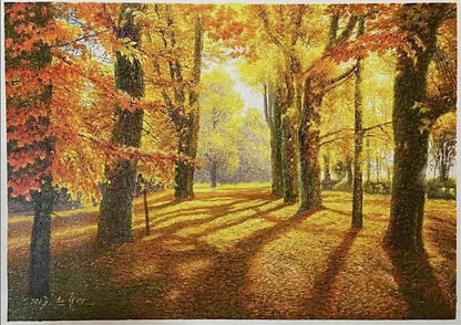 art-nature-paysage-foret-arbre-feuilles-automne-Peinture à l'huile sur toile-originale