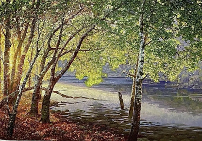 art-paysage-vue-rivage-lac-peinture-huile sur toile