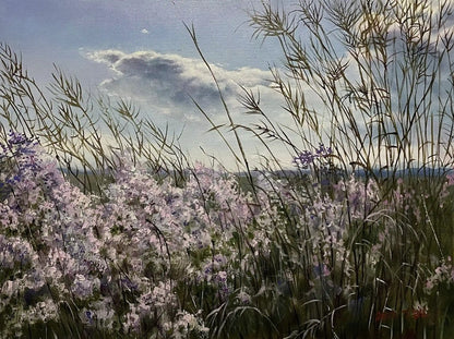 art-paysage-vue-rivage-lac-vent-peinture-huile sur toile