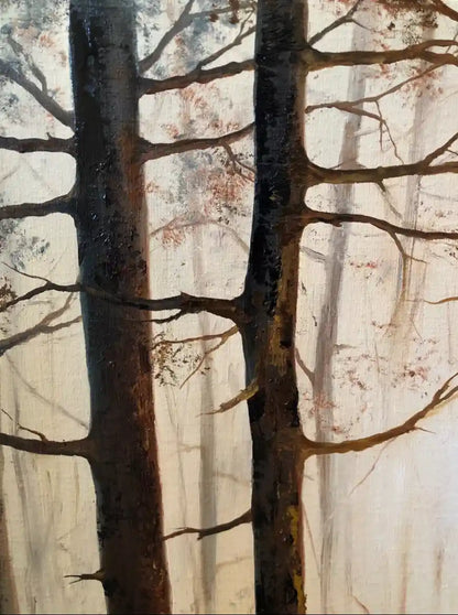 art-paysage-vue-rivage-lac-lumiere-brume-peinture-huile sur toile