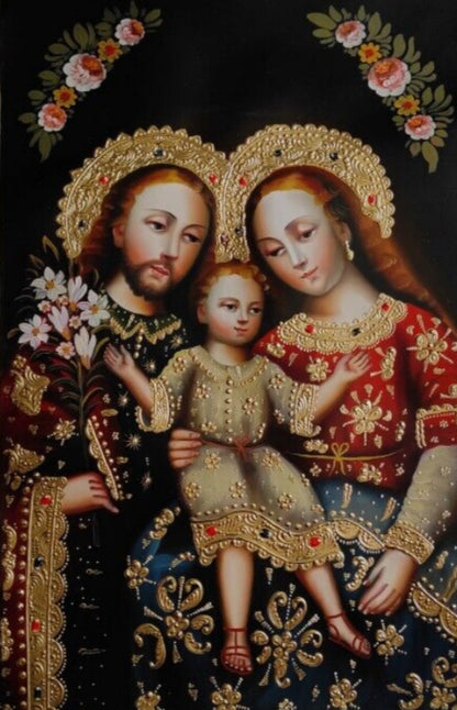 Sainte Famille, sainte-Sacrée Famille, Peinture à l'huile originale, Peinte à la main, Peinture Cusco-religion