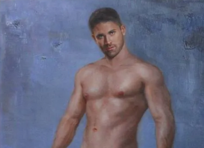 art-érotique-gay-sexe-peinture-huile sur toile-originale-homme-nu