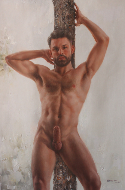 art érotique peinture huile sur toile gay farmer homme nu