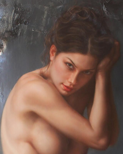 art-erotique-feminin-femme-brune-sexy-nue-integrale-peinture-huile sur toile