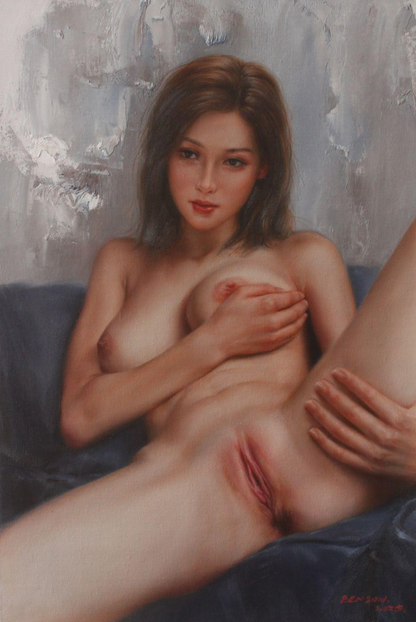 art-erotique-feminin-femme-asiat-sexy-nue-integrale-peinture-huile sur toile