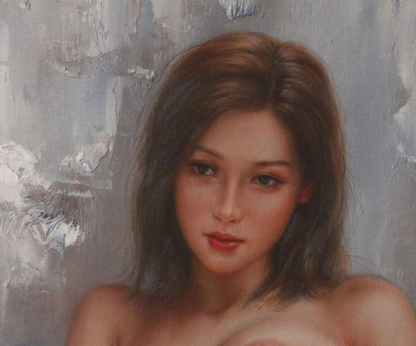 art-erotique-feminin-femme-asiat-sexy-nue-integrale-peinture-huile sur toile