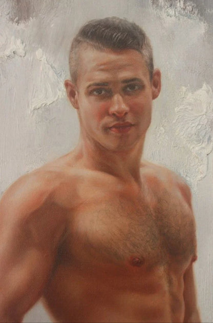 art-portrait-masculin-jeune-homme-nu-intégrale-peinture-originale-huile-toile