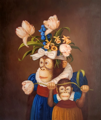 art surrealiste personnage singe tableau peinture huile sur toile