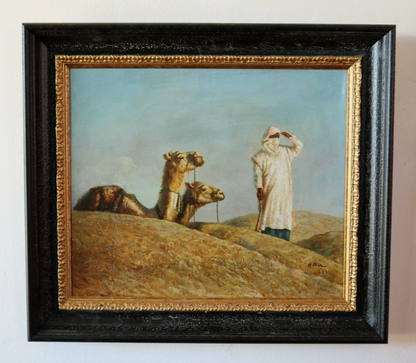 art-animal-dromadaire-orientaliste-sahara-arabe-peinture-huile-toile