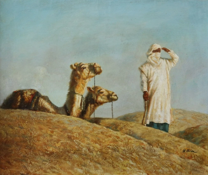 art-animal-dromadaire-orientaliste-sahara-arabe-peinture-huile-toile