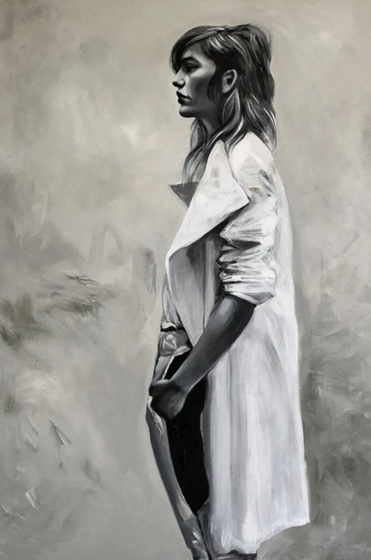 art-Portrait-feminin-noir-blanc-jeune-femme-peinture huile sur toile