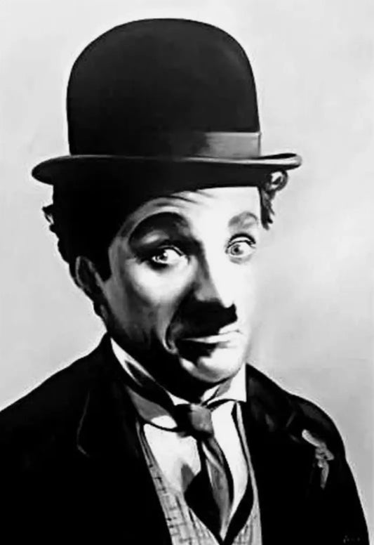 art-Portrait-star-acteur-noir-blanc-Charlie Chaplin-homme-peinture huile sur toile