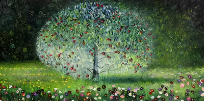 art-decoration-tableau-peinture-moderne-paysage-jardin-pommier-huile-toile