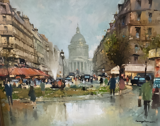 art-decoration-paysage-scene-vie-rue-Paris-France-Pantheon-peinture-huile-toile