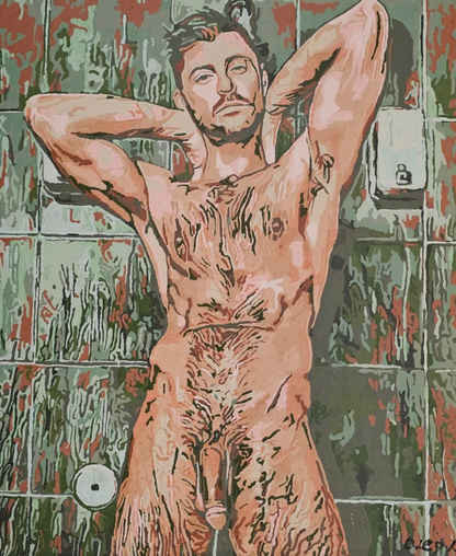 art-moderne-personnages-érotique-homme-nu-integrale-gay-peinture-huile-toile