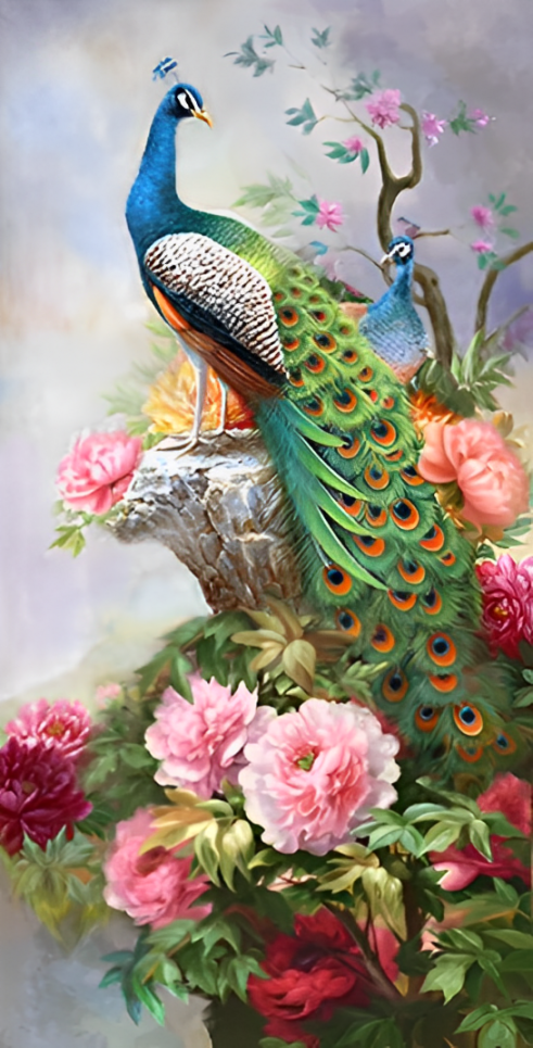 art-decoration-peinture-huile-toile-animal-oiseaux-paon