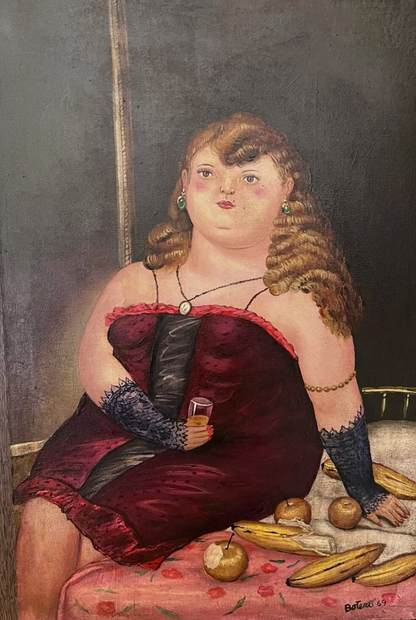 art-portrait-feminin-surréalisme-jeune-femme-peinture-huile-toile-d'apres botero