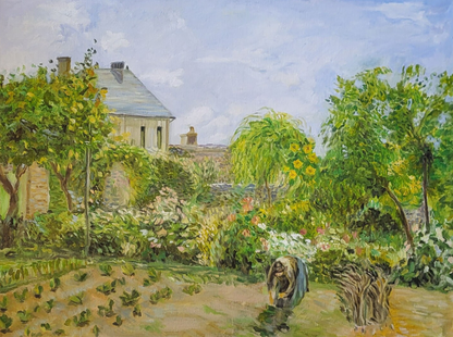 art-decoration-tableau-peinture-huile-toile-scene-campagne personnage-jardin