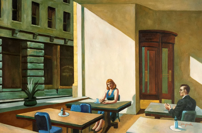 art-decoration-tableau-peinture-huile-toile-d'après Hopper Lumière du soleil dans une cafétéria