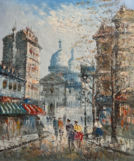 art-decoration-scene-rue-Paris-France-peinture-huile-toile