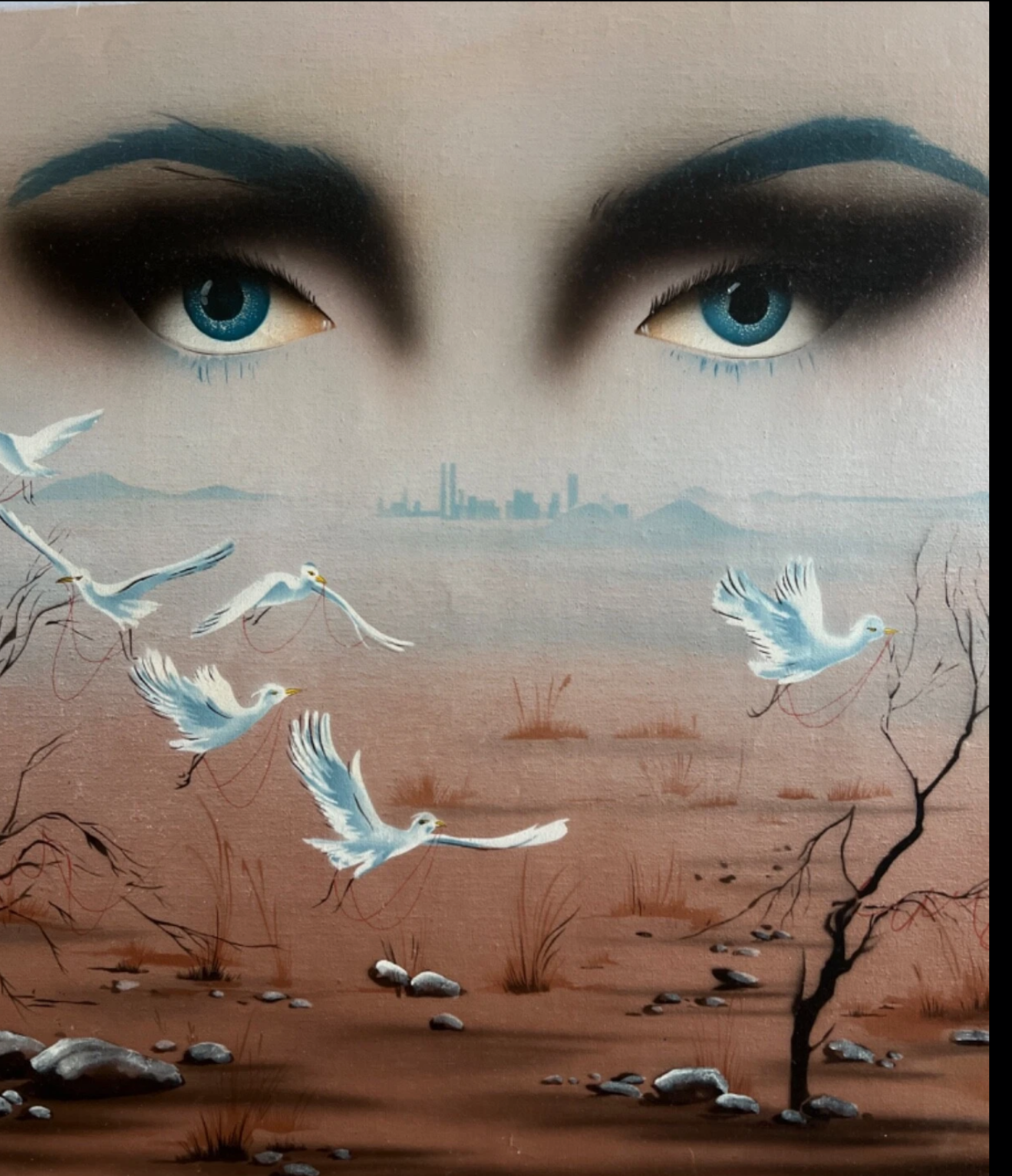 art-surréalisme-femme-oiseaux-vol-peinture-huile sur toile