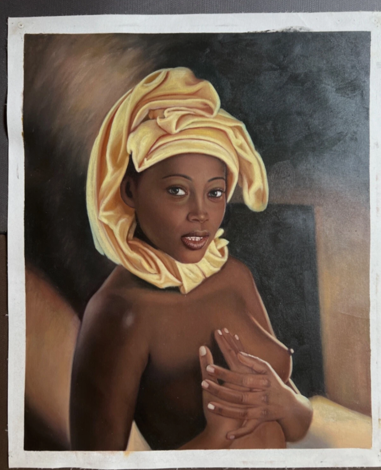 art-portrait-femme-africaine-nue-peinture-huile sur toile
