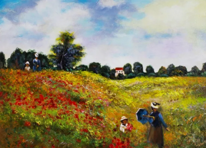 art-decoration-tableau-peinture-huile-toile-paysage-campagne-village-coquelicots