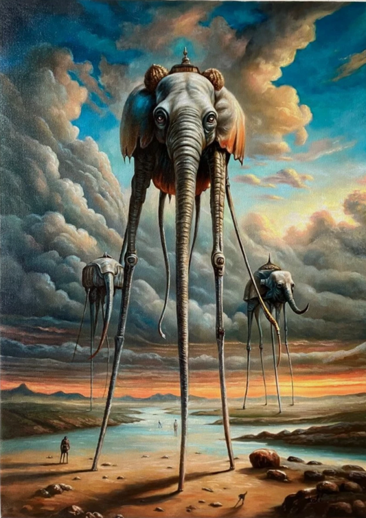 art-decoration-scene-elephant-surrealisme-peinture-huile-toile