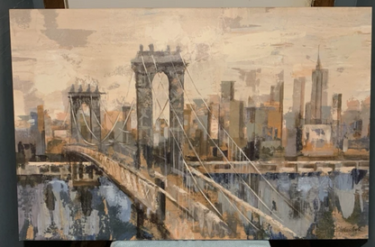 art-decoration-tableau-peinture-huile-toile-moderne-skyline-new york-pont
