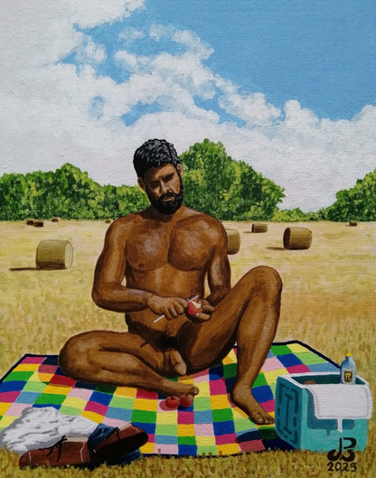 art-decoration-tableau-peinture-huile-panneau toile-erotique-homme-nu-gay-pic nic