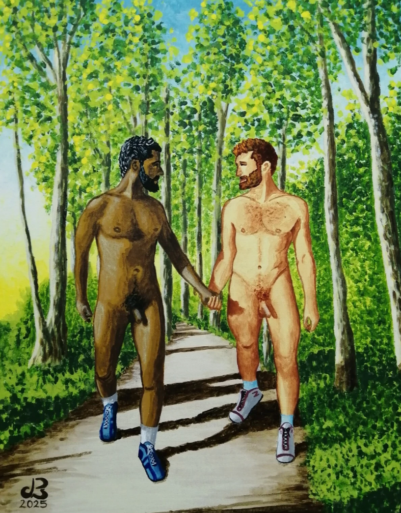 art-decoration-tableau-peinture-huile-panneau toile-erotique-homme-nu-gay