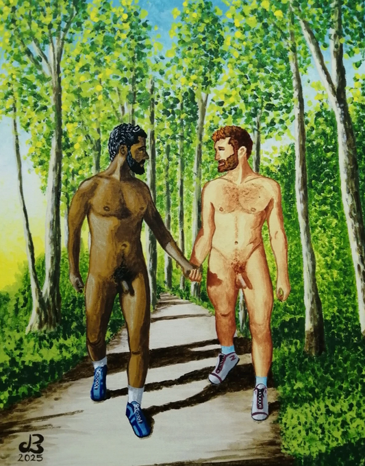 art-decoration-tableau-peinture-huile-panneau toile-erotique-homme-nu-gay