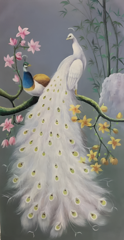 art-decoration-tableau-peinture-huile-toile-animal-oiseaux-paons