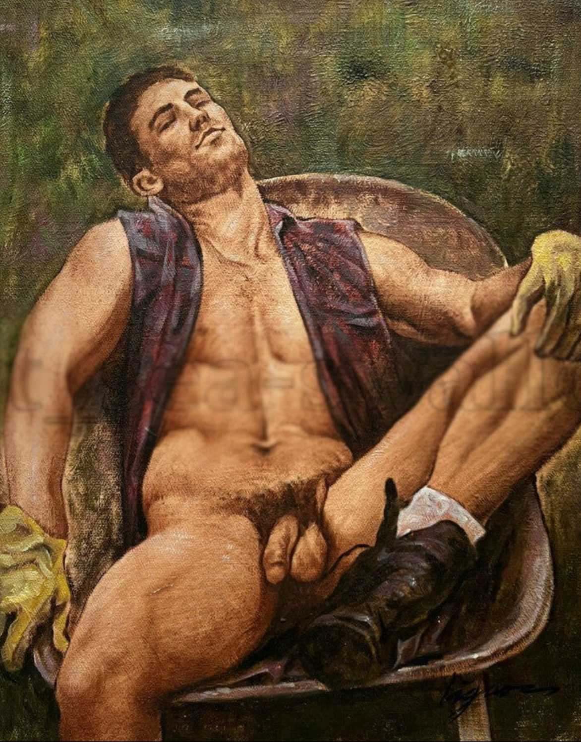 portrait art scène érotique homme nu huile sur toile signée