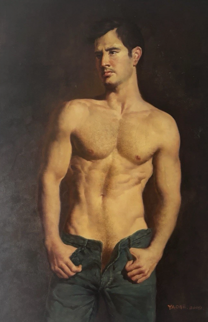 art-decoration-tableau-peinture-huile-toile-portrait-male-masculin-homme-nu-denim-jean's