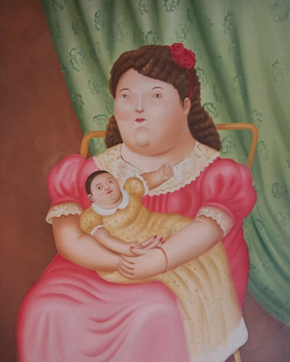 art-decoration-tableau-peinture-huile-toile-portrait-femme-enfant-d'apres Botero