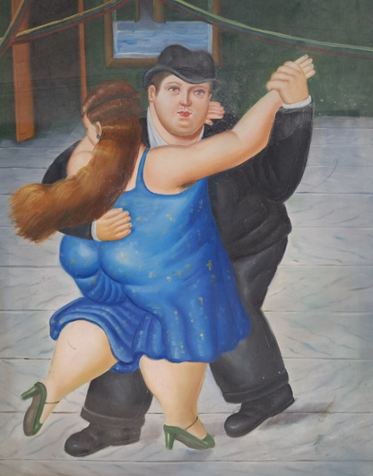 art-decoration-tableau-peinture-huile-toile-portrait-femme-homme-danse-d'apres Botero