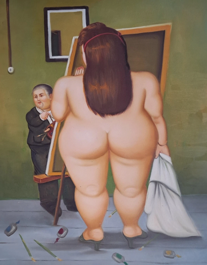 art-decoration-tableau-peinture-huile-toile-portrait-femme-nue-homme-peintre-d'apres Botero (Copie)