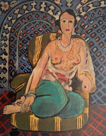 art-decoration-tableau-peinture-huile-toile-portrait-feminin-femme-denudée-oriental-d'après Matisse