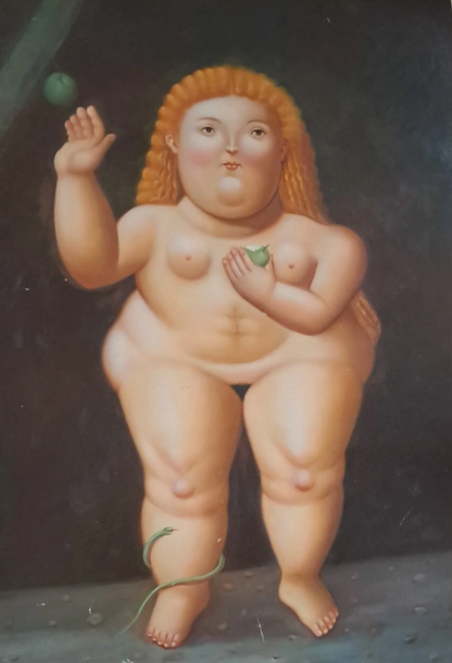 art-decoration-tableau-peinture-huile-toile-portrait-femme-nue-Eve-peintre-d'apres Botero (Copie)