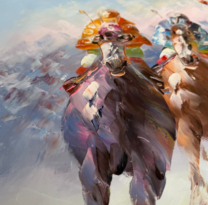 art-moderne-course-hippique-chevaux-galops-sport-peinture-huile-toile-signée-Anthony Vecchio