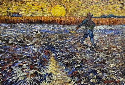 art-decoration-tableau-peinture-huile-toile-scene-campagne-semeur-champ-soleil-d'apres Van Gogh