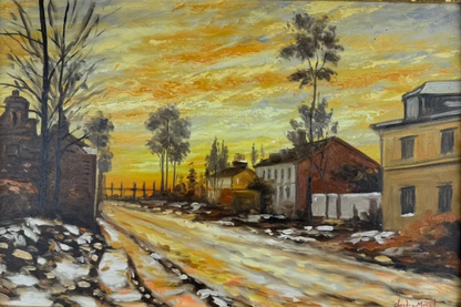 art-decoration-tableau-peinture-huile-toile-paysage-rue-village