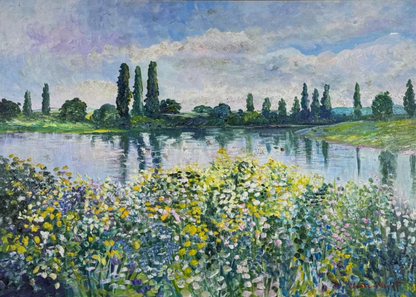 art-decoration-tableau-peinture-huile-toile-paysage-campagne-riviere-arbres